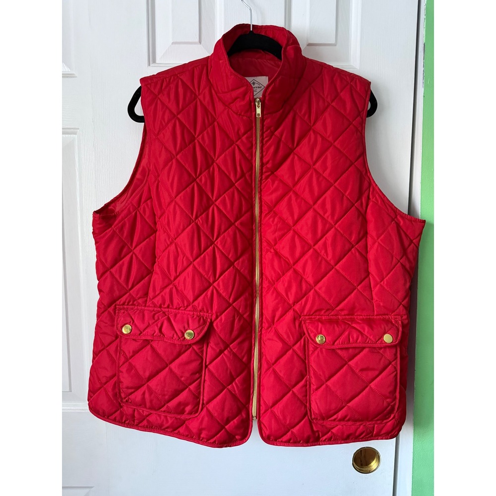 St John's Bay Quilted‎ Puffer Vest Womens XXL Red Excellent Zip Up Mock Neck